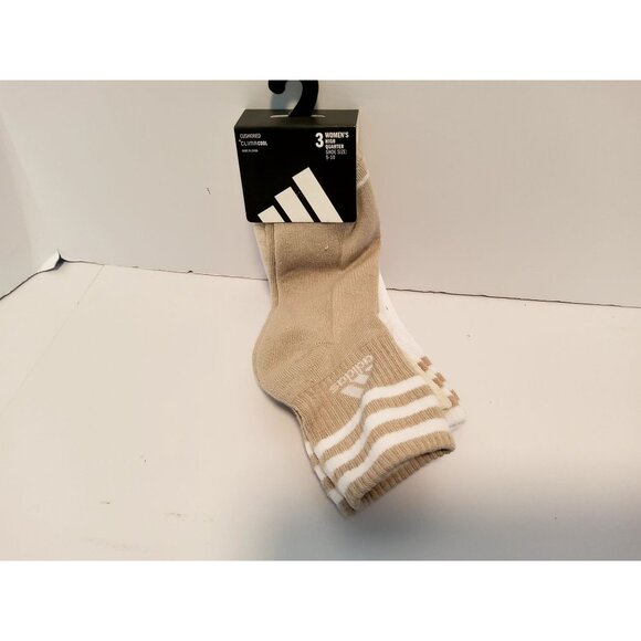 Adidas Womens Cushioned ClimaCool High Quarter Socks 3-Pack Shoe Size 5-10 Beige - Picture 3 of 4